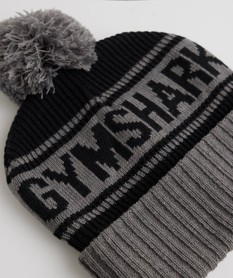 Gymshark Pom Beanie Black / Grey | CA 013NA7